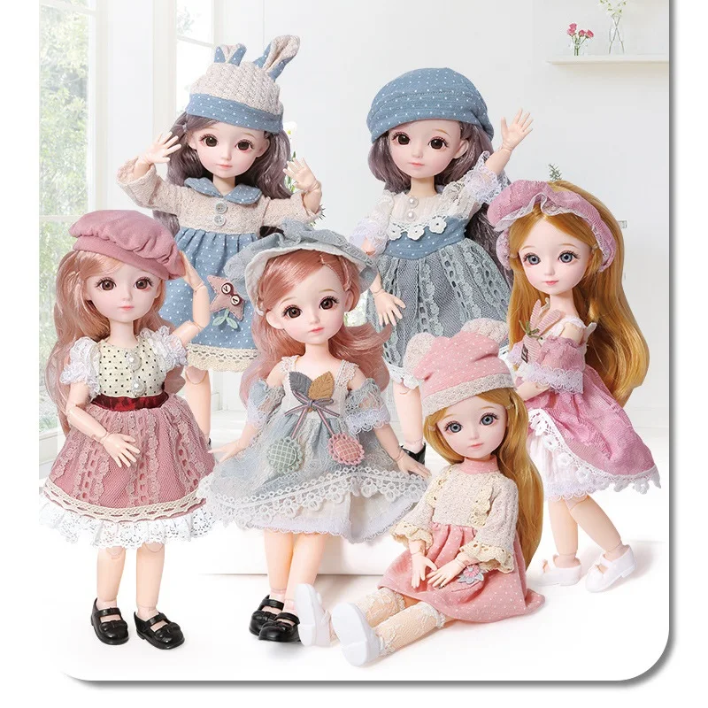 

New 31cm 1/6 12 Inch 22 Movable Joints BJD Doll Makeup Dress Up Cute 3D Blue Eyes Dolls with Fashion Dress for Girls Toy