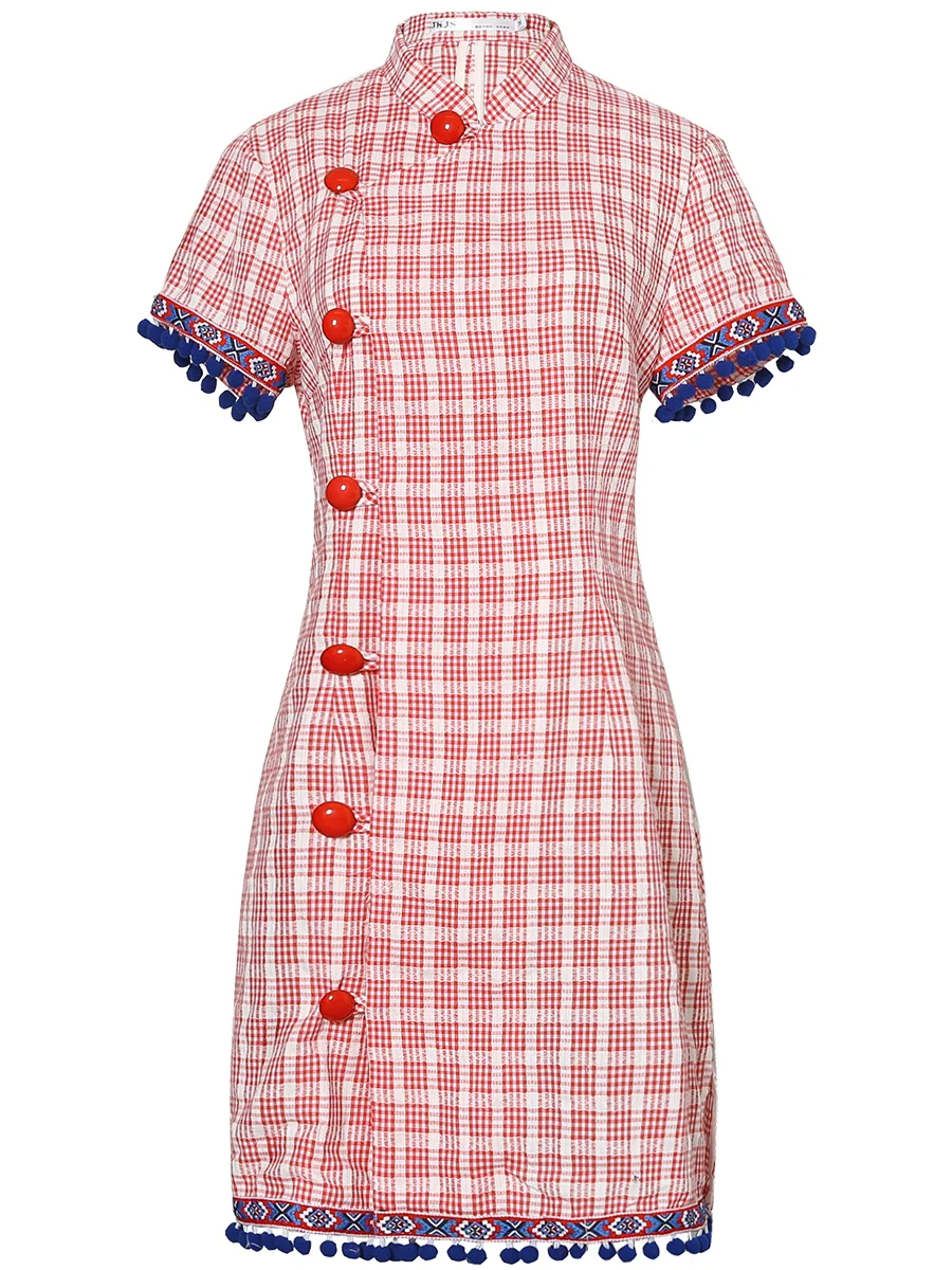 

Cheongsam Women Retro Elegant Young Tide Chinese Ethnic Women's Clothing Girls Modified Plaid Dress