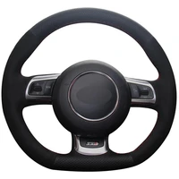 diy custom hand stitching black natural leather black suede car steering wheel cover for audi tt 2008 2013