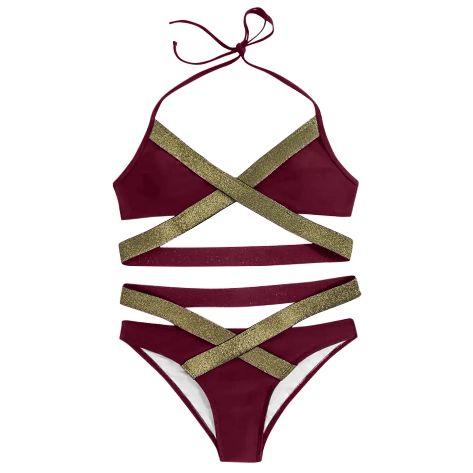 

High Waist Bikinis 2021 Female Swimsuits Halter Swimwear Women Splicing Biquini Beachwear Bandage Backless Bathing Suits New