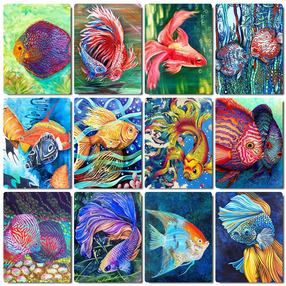 

HUACAN Oil Painting By Numbers Fish Animal DIY Frame On Canvas Wall Art Picture By Numbers For Living Room