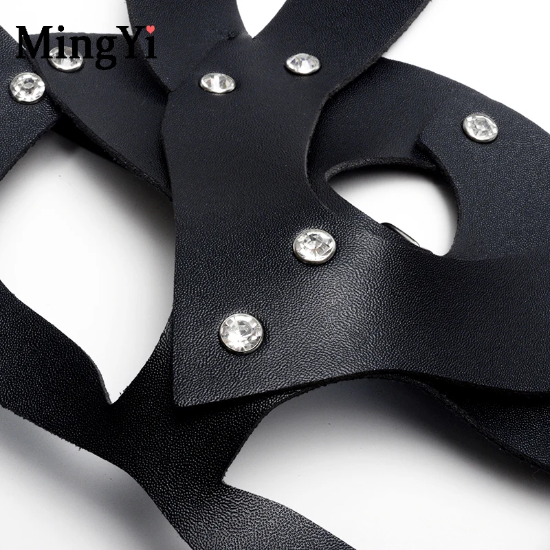 Кожаная маска с длинными ушками для косплея черная кролика шипами сексуальная