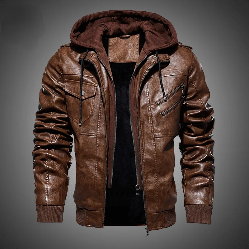 

Мужские кожаные куртки, новинка зимы 2021, повседневная мотоциклетная куртка из искусственной кожи, байкерские кожаные пальто, европейская в...