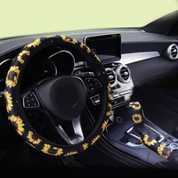 3 pcs set car steering wheel cover handbrake cover gear shift cover sunflower print protectior universal interior accessories