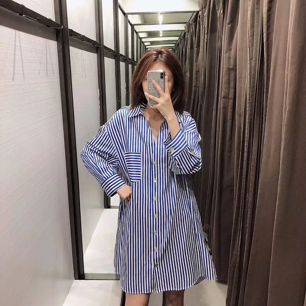 Новинка 2020 женское винтажное платье-рубашка в полоску повседневное прямое