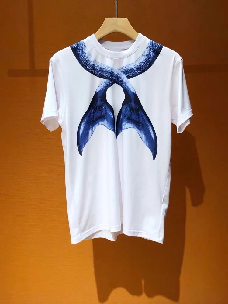 

Euro-American tide High-quality brand summer new mermaid print light cotton short sleeve T-shirt men's and women's