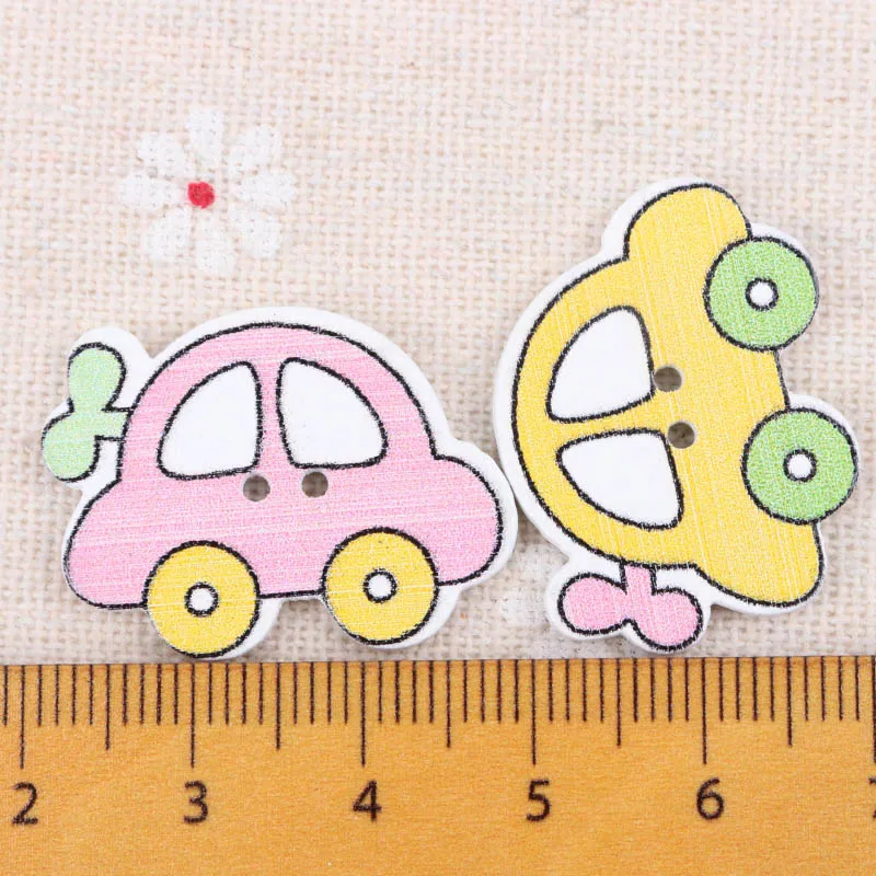 Wooden Toy Car Painted Pattern Buttons 2 Holes Scrapbook Collection Handmade Sewing Home Decoration DIY 21x28mm 10pcs | Дом и сад