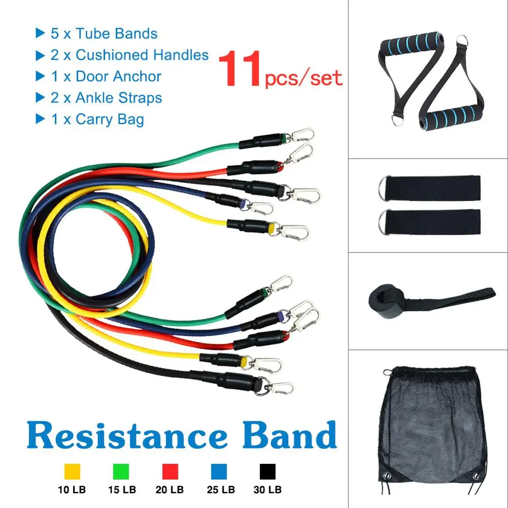 11 шт./компл. канат для перетягивания Фитнес упражнения Эспандеры латекс трубы