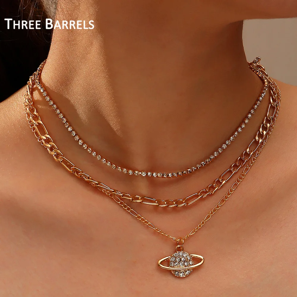 

Trendy Crystal Planet Choker Necklace for Women Saturn Pendant Multi Layered Necklace Aesthetic Neck Chain Korean Fashion Collar