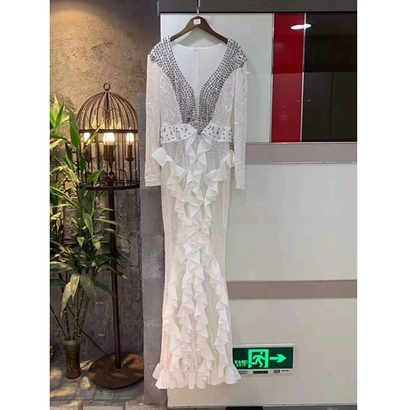 Последняя мода хит продаж женское платье знаменитостей с бусинами длинным