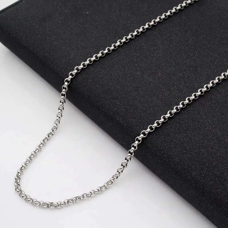 Round Chain 50, 60, 70, 80 см, серебряный тон, Мужская коробка с драконом, из бисера, змея, длинное ожерелье из нержавеющей стали, цепочка для подвески, Женские Ювелирные аксессуары - Окраска металла: Round Chain
