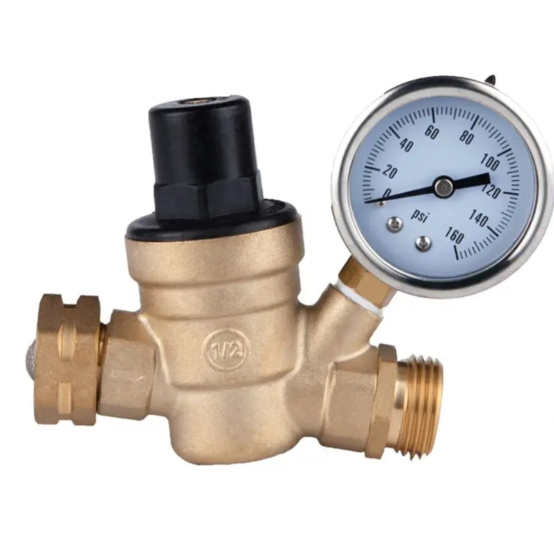 

Brass Water Pressure Regulator 3/4 Lead-Free with Gauge Adjustable Water Pressure Regulator,Build-in Oil (NH Threads)