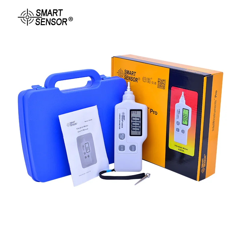 

Smart Sensor AS63A Portable Vibration Meter Handheld Digital vibrometer acceleration/ velocity/displacement Measure LCD Display