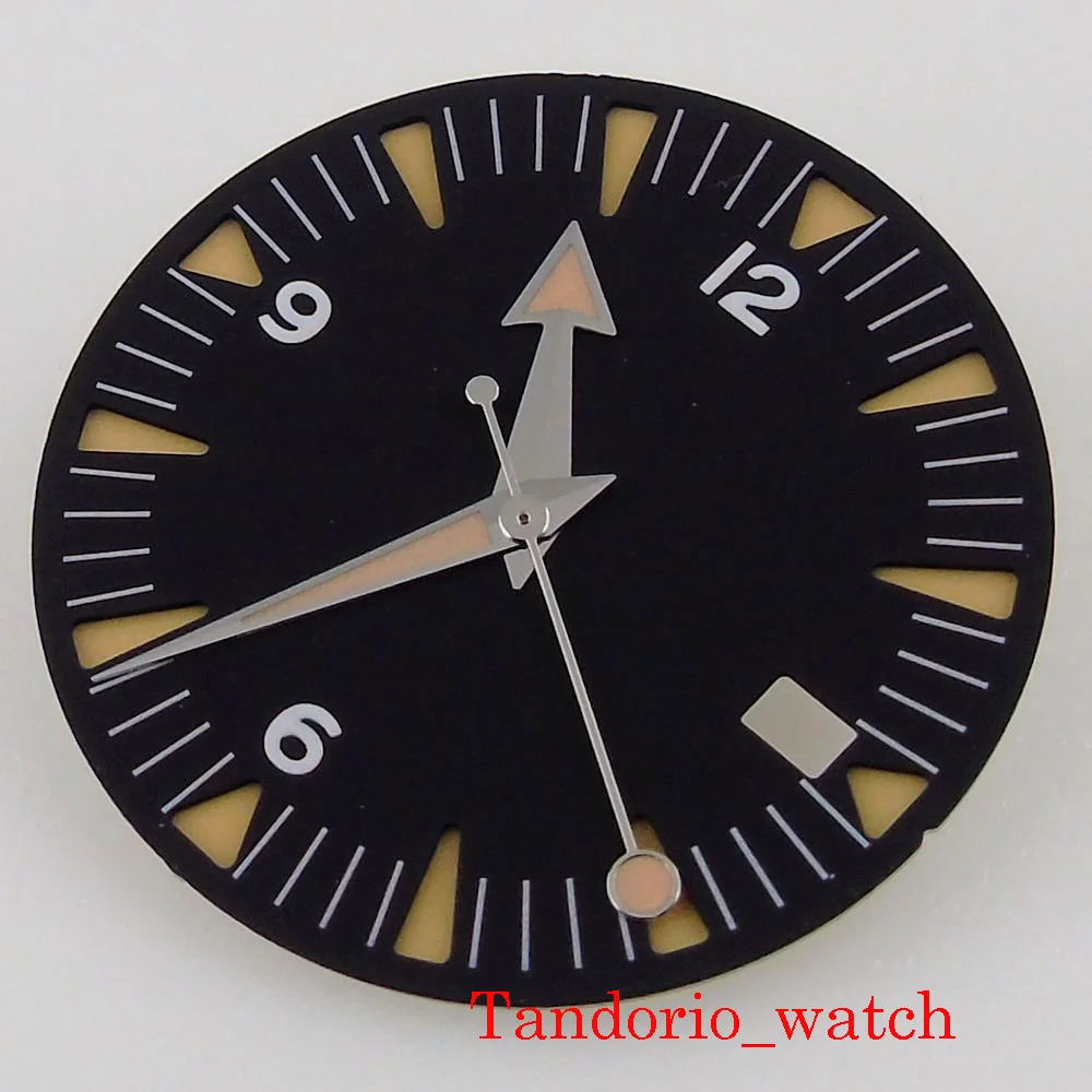

Corgeut 31mm Sterile Black Blue Sandwich Watch Dial Hands For NH35 NH 36 Automatic Movement With Date Window Wristwatch Parts