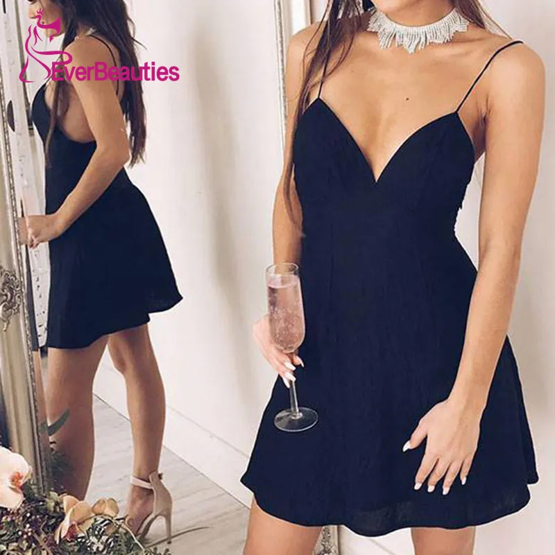Dark Blue Vestido Cocktail Dresses Chiffon 2020 Spaghetti Strap Prom Party Vestidos De Festa коктейльное платье | Свадьбы и