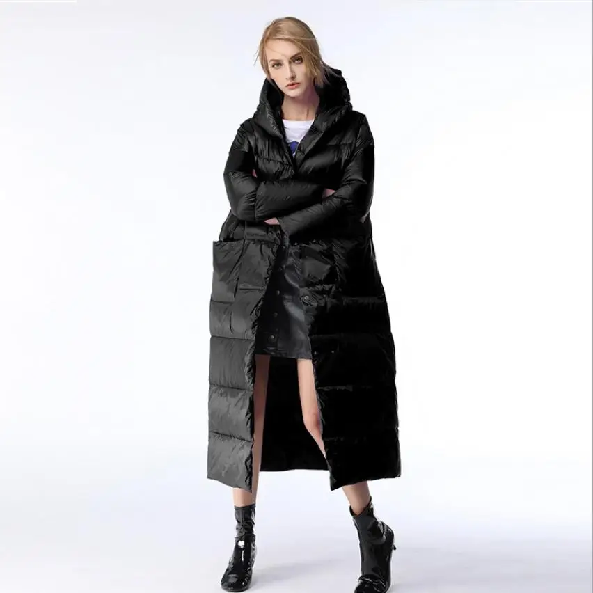 Пуховик женский зимний длиной до щиколотки 122 см с капюшоном | Женская одежда