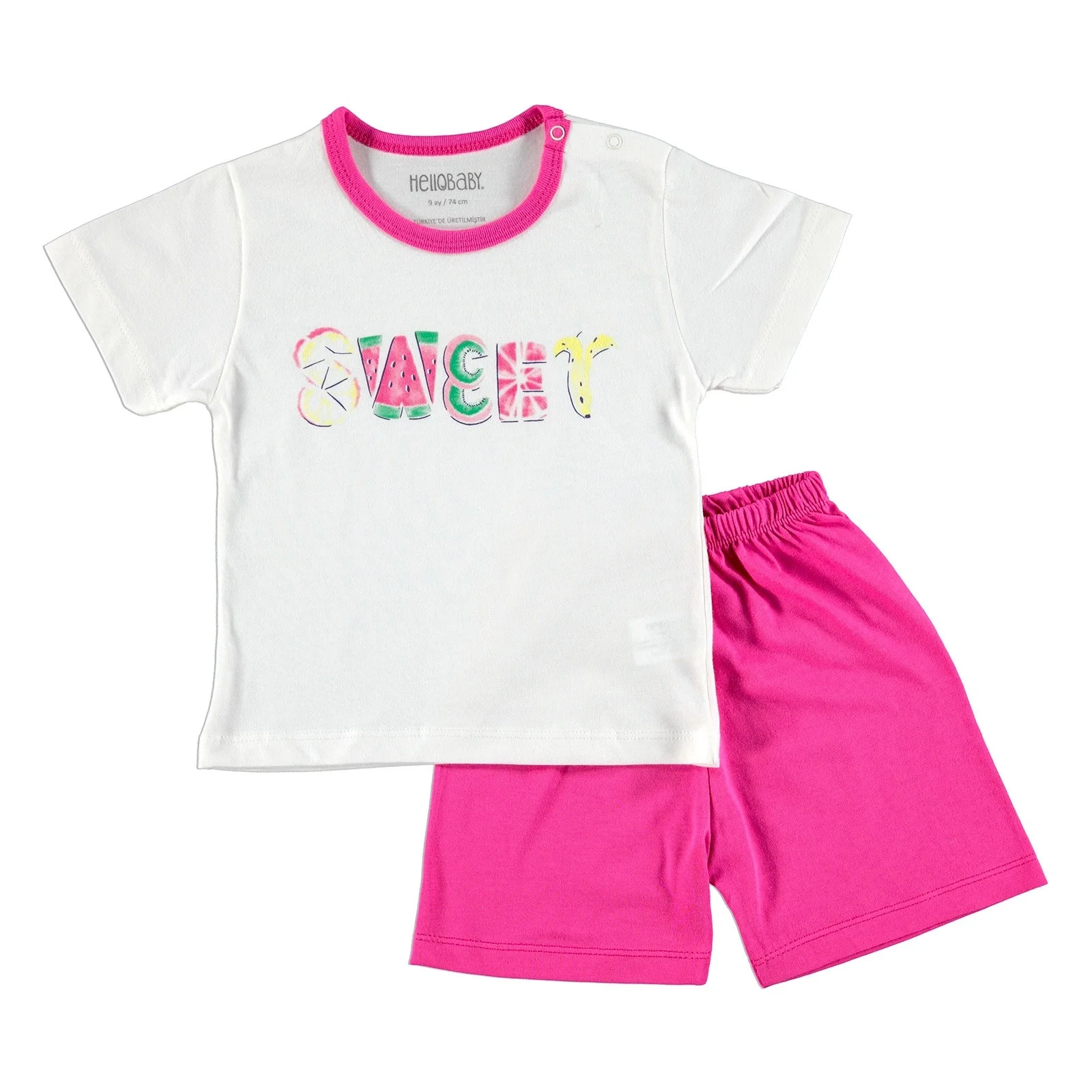 Ebebek HelloBaby/пижамный комплект с короткими рукавами и круглым вырезом; Летняя Повседневная хлопковая одежда с короткими рукавами и принтом; повседневная одежда для малышей; шорты