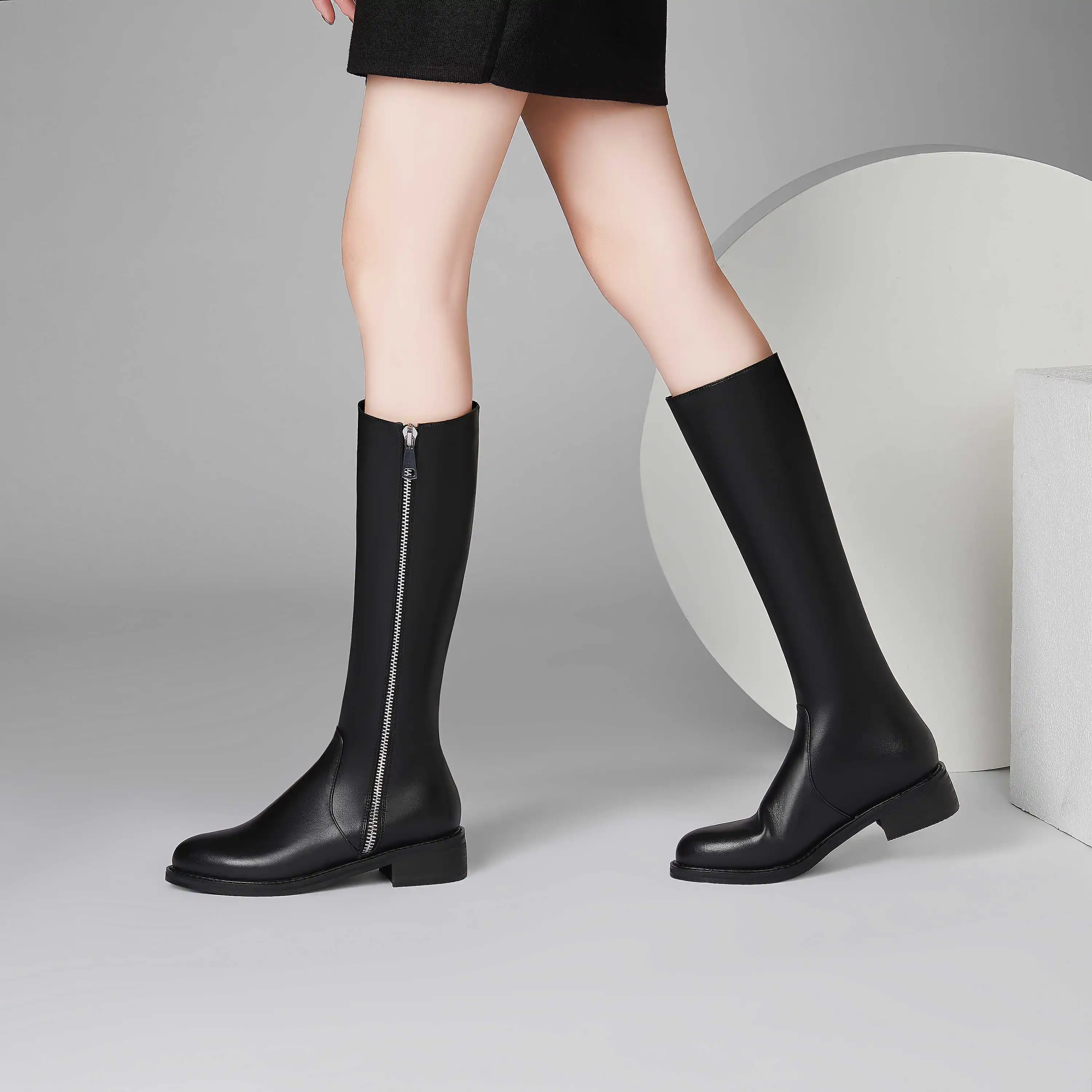 

Krazing Pot large size genuine leather new high quality leisure round toe thick med heel zipper beauty lady thigh high boots L46