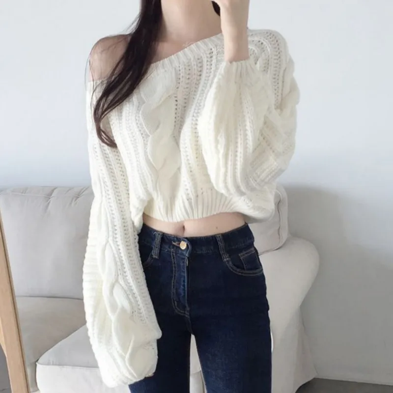 Neploe Pull Femme свободная короткая перекрестная вязка Топы Женские однотонные цветной фонарь свитер с длинными рукавами женские корейские модные новые уличные