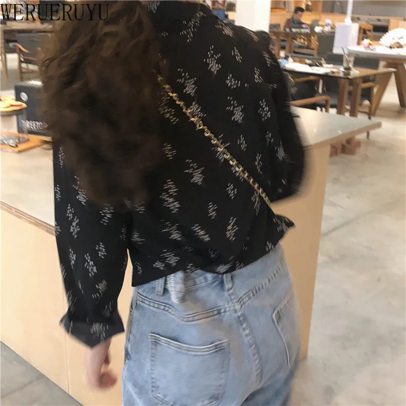 

WERUERUYU Blouses Women 2020 New Korean Style Flower Floral Shirts OL Office Wear Work Tops
