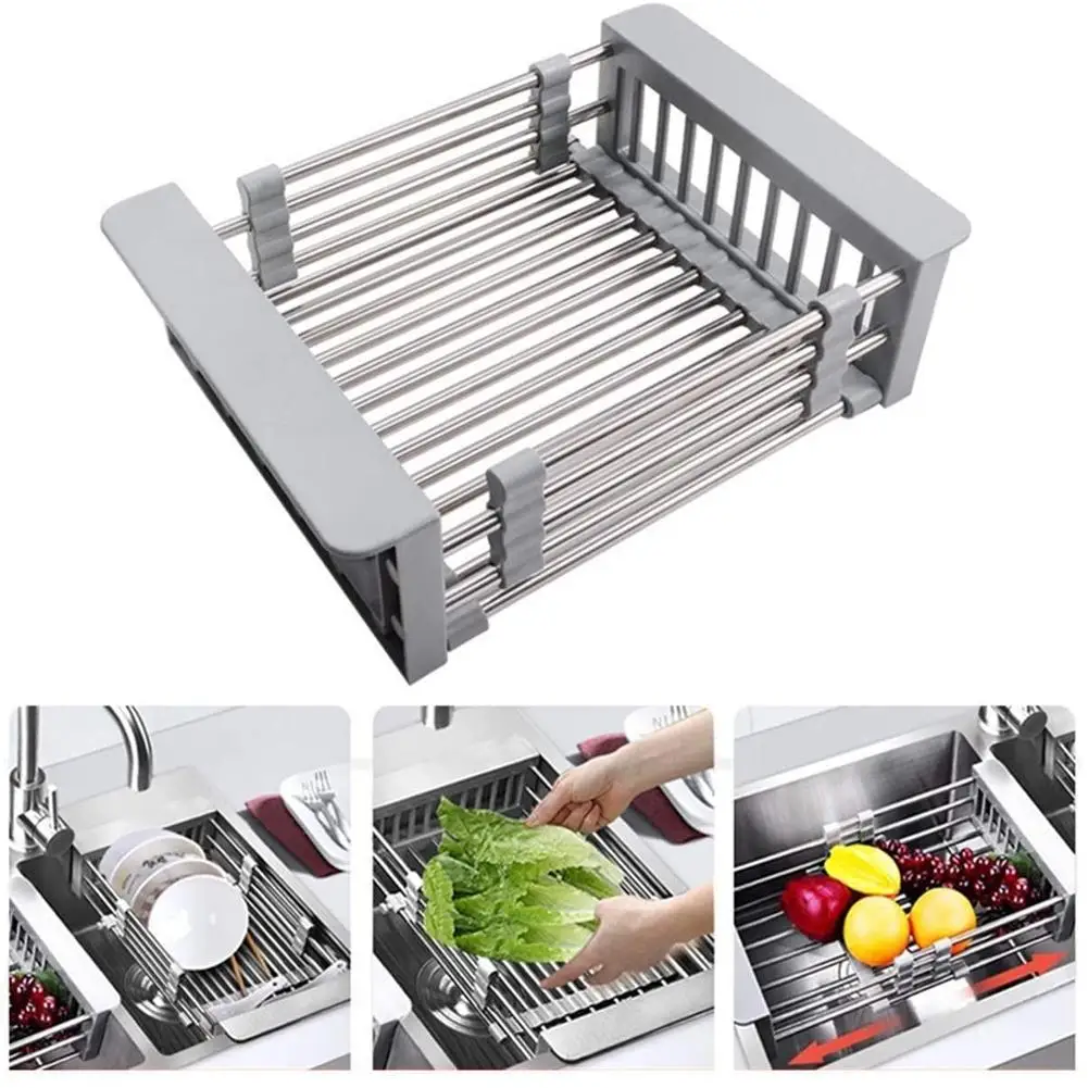 

Steel Telescopic Drain Basket Spot Kitchen Drain Chopsticks Fruit Rack Rack Filter Basket Dish Sink Bowl Telescop N6Q9