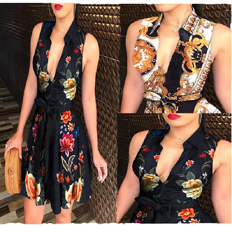 Плиссированное цельнокроеное модное платье с пуговицами и принтом спереди