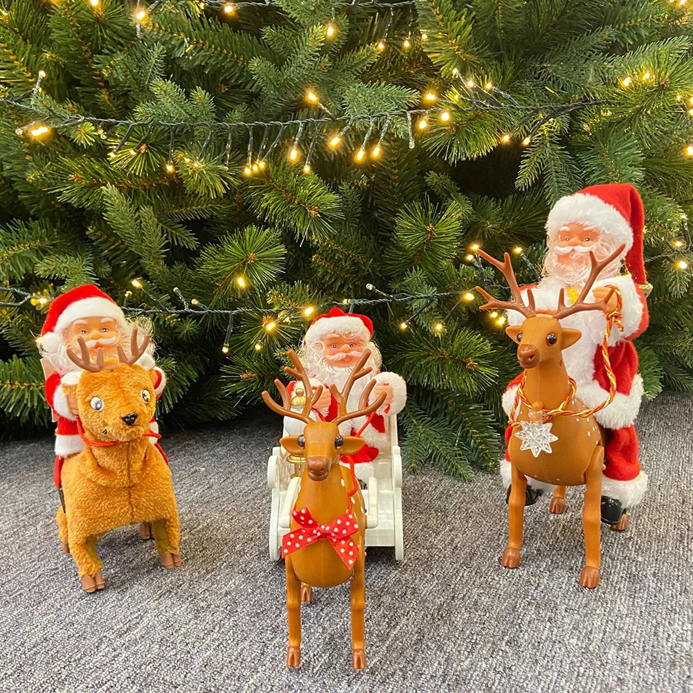 

Christmas Electric Santa Claus Riding Deer Creative Music Toys Table Setting Xmas Holiday Gift for Kids New Year Party Ornaments