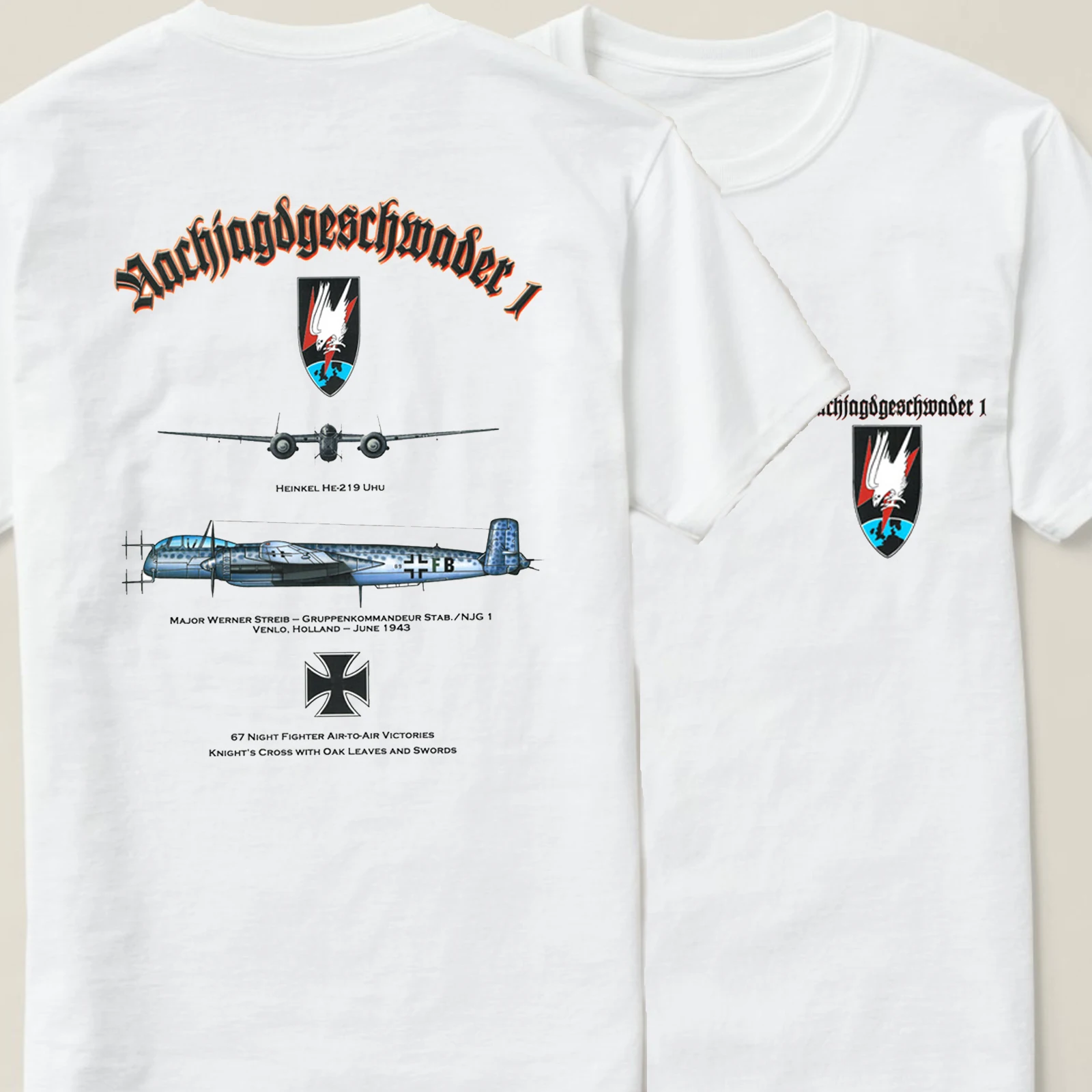 Немецкая футболка ночного истребителя Второй мировой войны NJG 1 Ace Pilot Werner Streib He-219