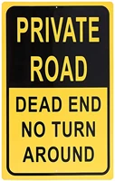 private road sign dead end no turning property parking legend intruder intruder warning aluminum yellow and black