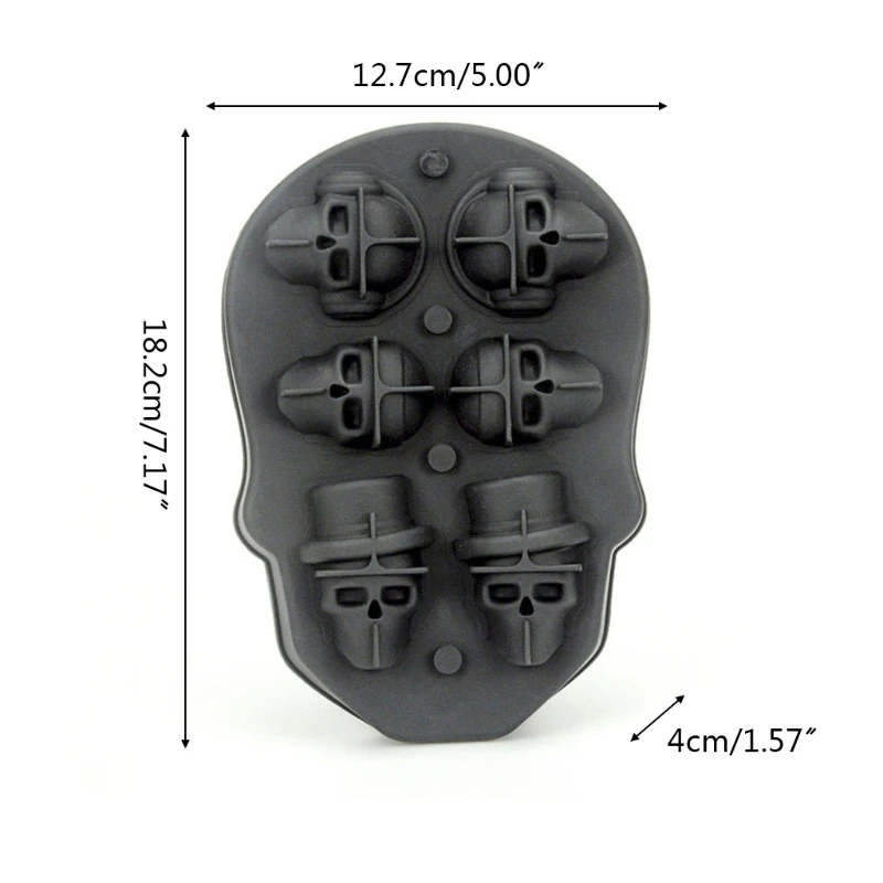 

3D Skull Ice Cube Mold Silicone Tray Leak Free Ice Cube Maker Whiskey Ice Chocolate Soap Mould Halloween Decoration