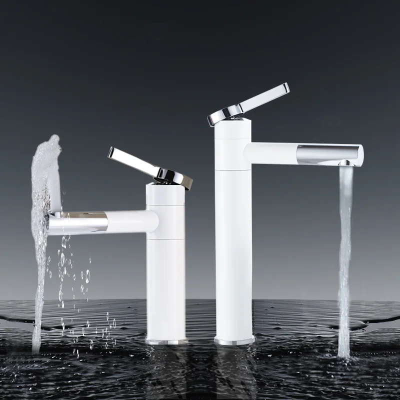 

Basin Faucets Brass Bathroom Faucet Vessel Sinks Mixer Vanity Tap Swivel Spout Deck Mounted White/Black Color Washbasin Faucet
