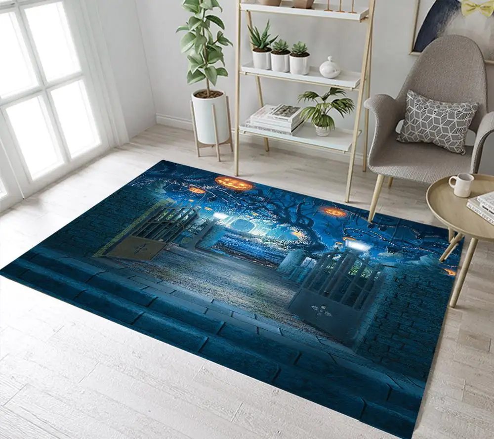 Хэллоуин ночь кладбище надгробный камень тыквы напольный коврик пены памяти