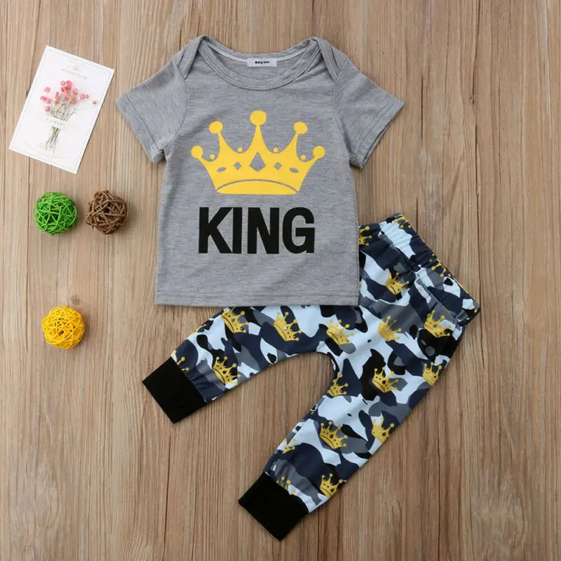 Осенне-зимняя одежда для маленьких мальчиков футболка с принтом короля топы