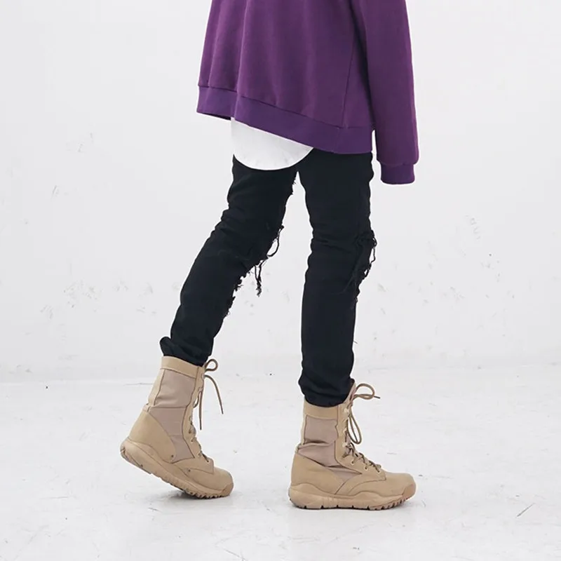 Dark Streetwear Hole Ripped Black Hip Hop Men Pencil Jeans Trousers Solid Denim Beggar Slim Pants For Teens Pantalones Hombre