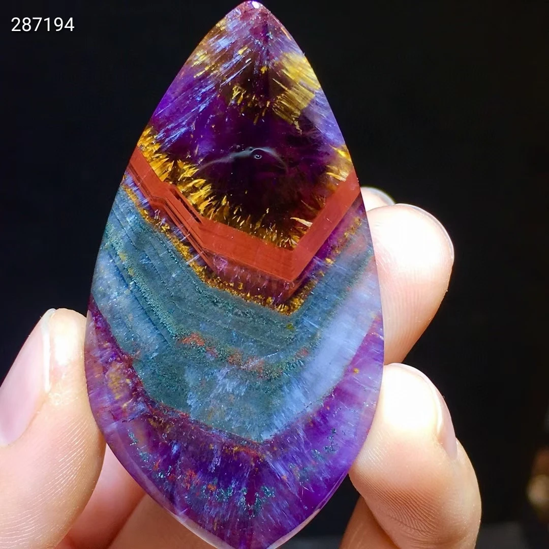 

Genuine Natural Purple Cacoxenite Auralite 23 Pendant 58.3/31.7/9mm Water Drop Women Men Rutilated Quartz Necklace AAAAA