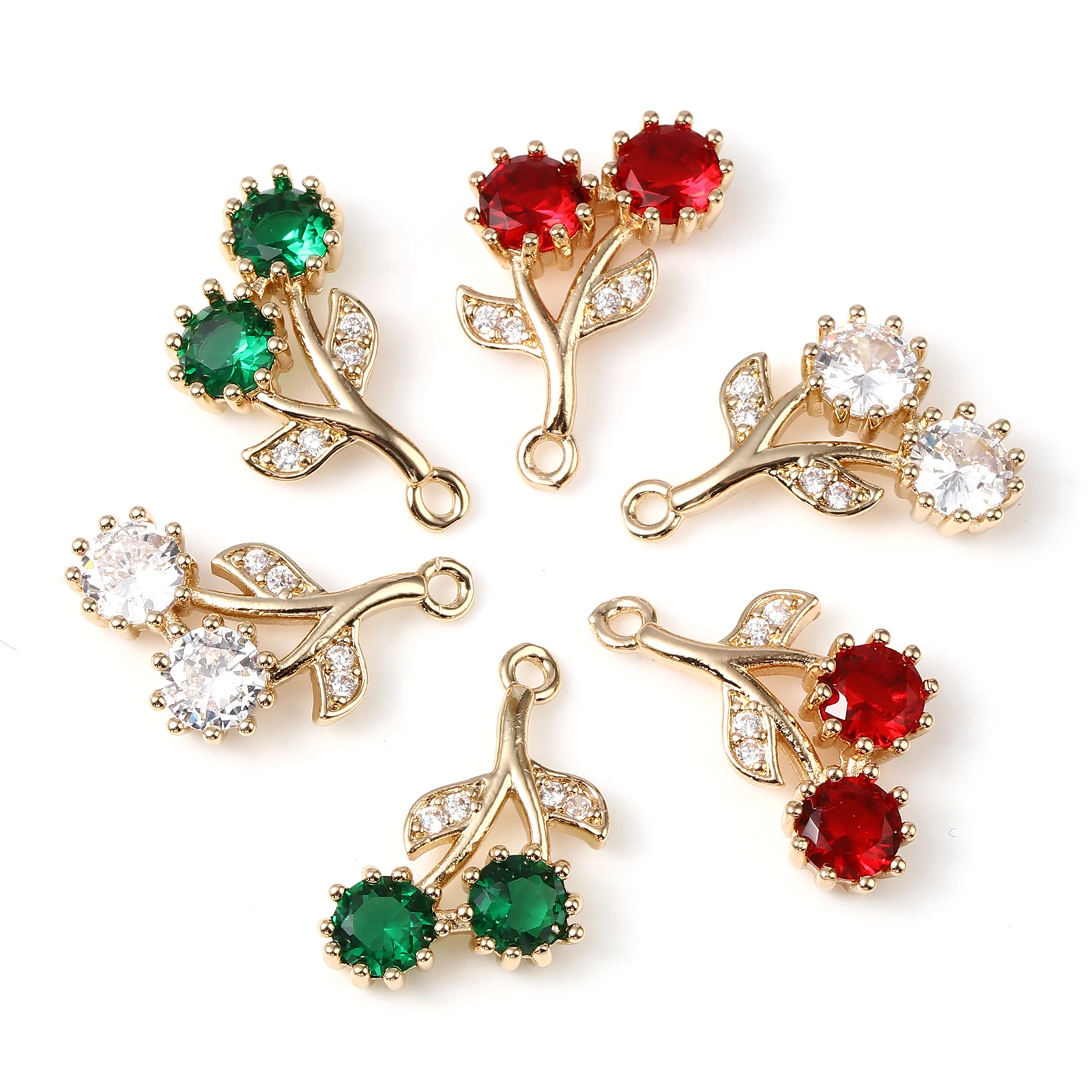 

5PCs Micro Pave Cherry Charms Pendant For DIY Jewelry Making Luxurious Fruit Earrings Clear Rhinestone Pendant Necklace Findings