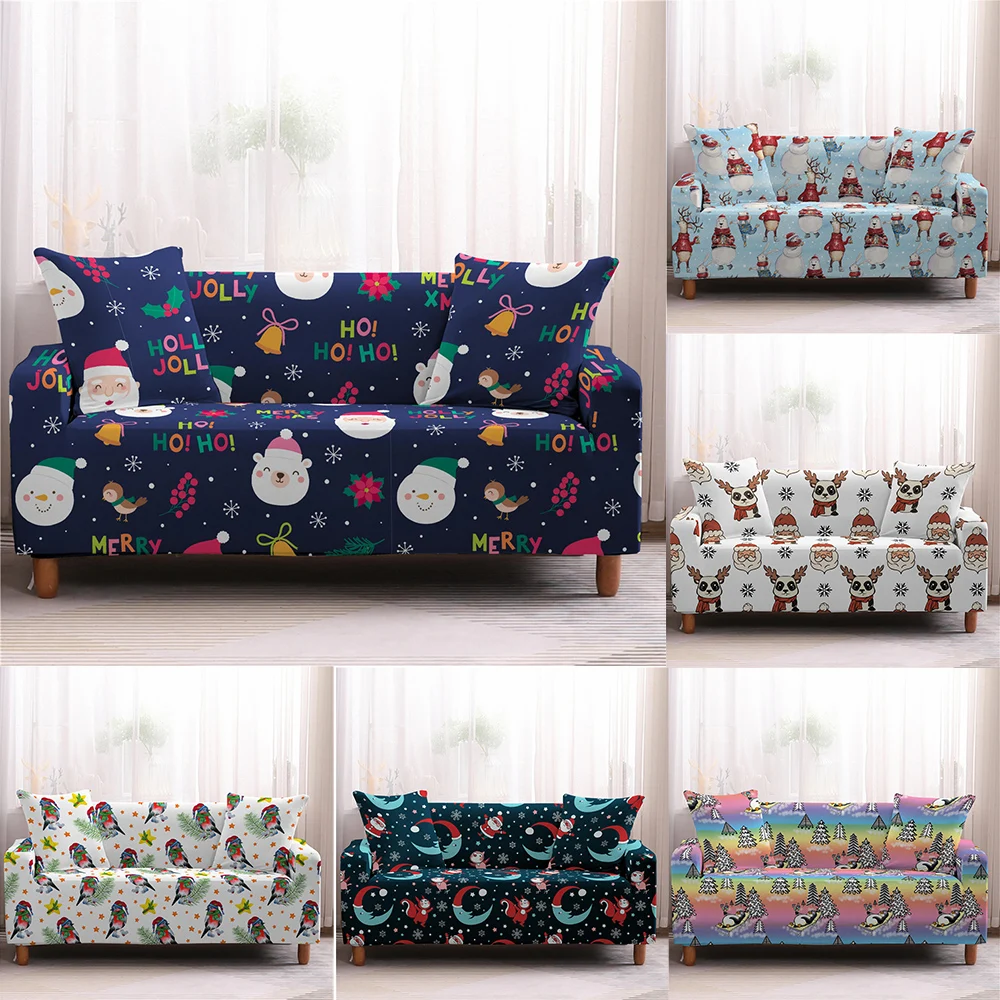 

Xmas Home Cartoons Sofa Cover Living Room Non-slip Couch Universal Cover Santa Claus Elastic Slipcover Protector