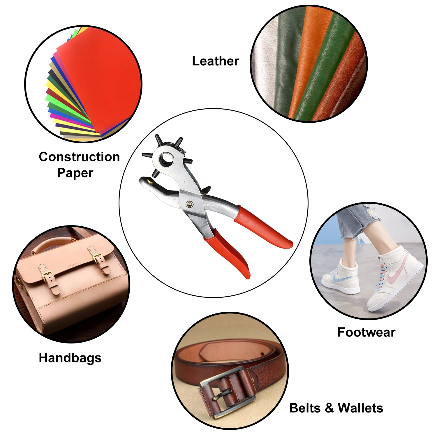 Дырокол для кожи сверхпрочный вращающийся ручной 6 размеров щипцы ремней