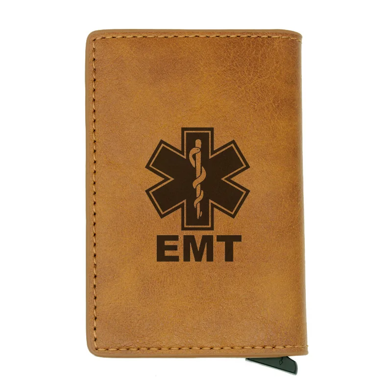 Brown Классический черный EMT аварийный медицинский техник Rfid держатель для карт мужские кошельки винтажные короткие кожаные тонкие маленькие кошельки - Цвет: Brown