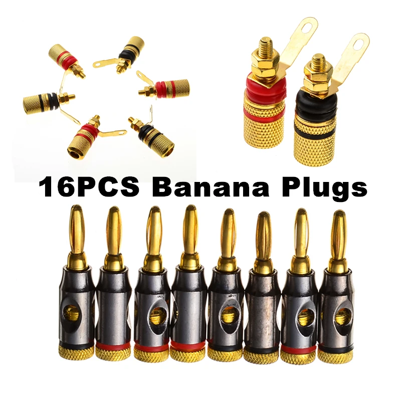 

24k Gold Plated Banana Plug Audio Speaker & Speaker Amplifier Terminal Binding Post Female Banana Connectors 16Pcs/set