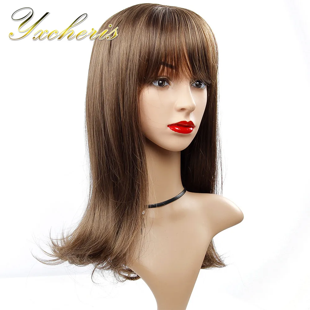 YXCHERISHAIR Синтетический прямой длинный коричневый парик с челкой для волос
