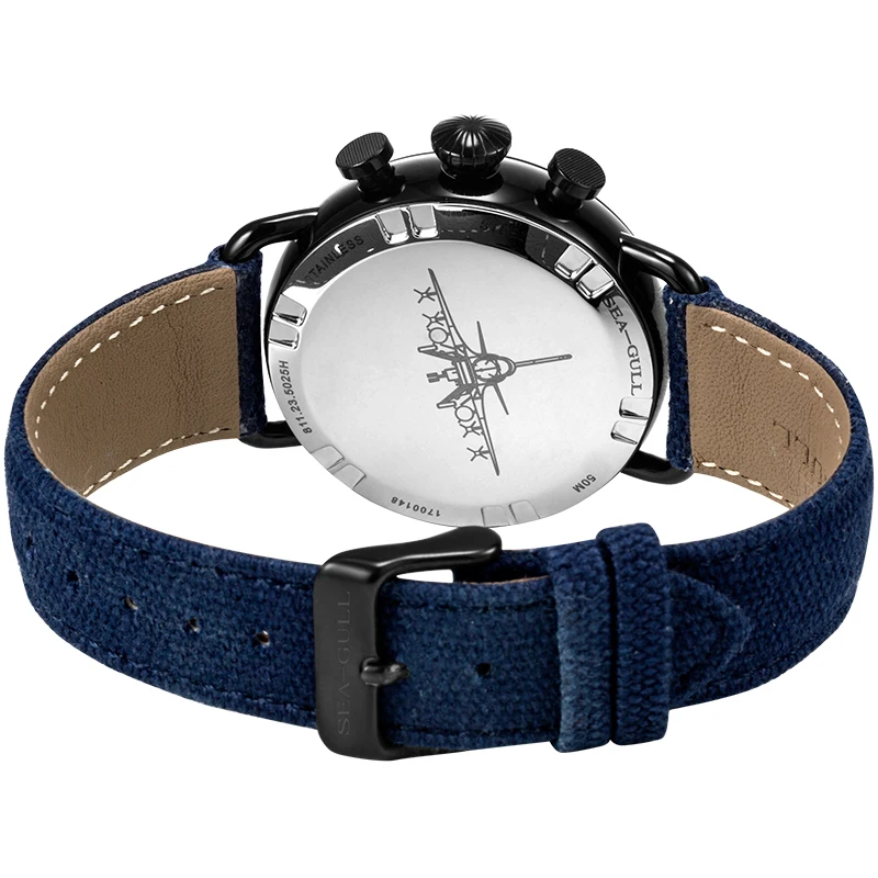 Seagull PVD Black Case Hand Wind Mechanical Chronograph Chinese Military Watch Luminous Arabic Numerals Dial 811.23.5025H | Наручные часы
