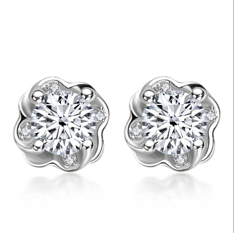 

Anu D Color Moissanite Diamond 18K White Gold Pated Charm Flower Earrings For Women 2022 Trend