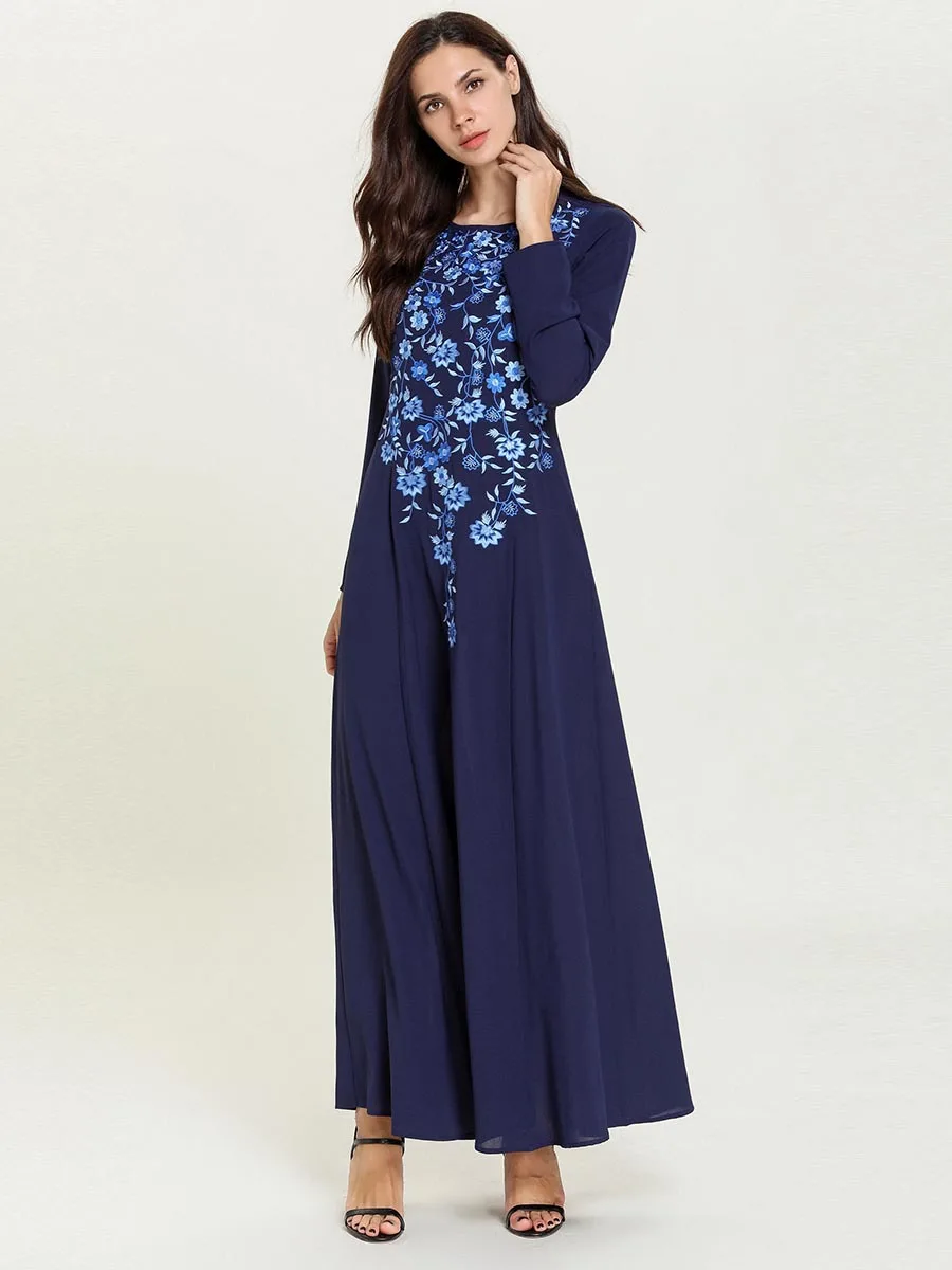 Женское мусульманское платье с цветочной вышивкой длинное хиджаб арабское