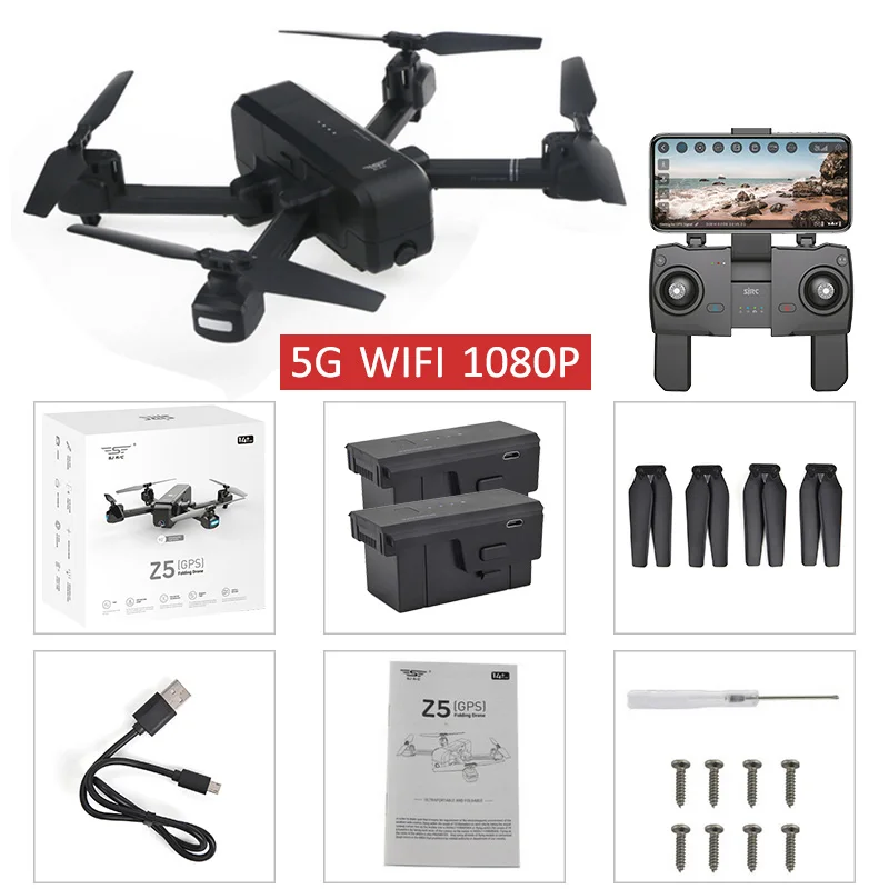 Black 1080p 5G 2B SJRC Z5 5G Wifi FPV с 1080P камерой двойной gps динамическое следование RC Дрон Квадрокоптер - Цвет: Black 1080p 5G 2B