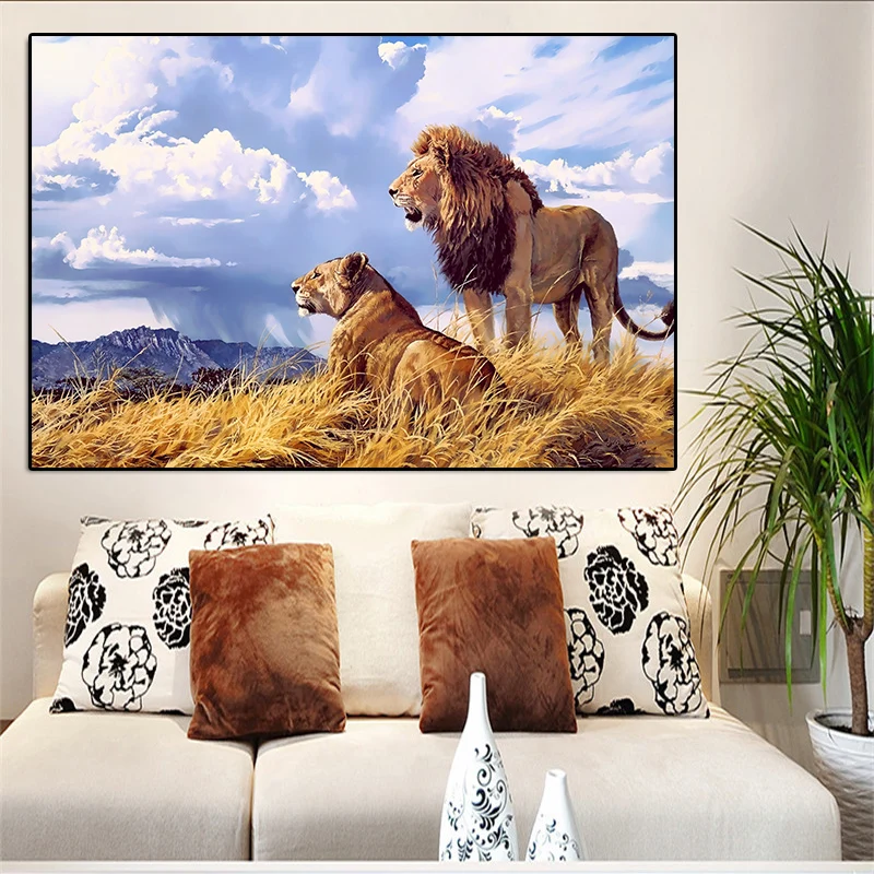 Пару Африки Львы Животные масляной живописи Плакаты принты Quadros настенные