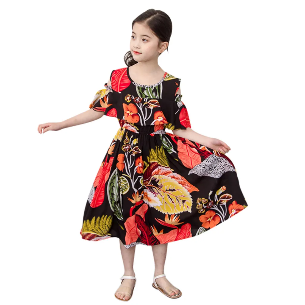 #50 детское пляжное Платье для маленьких девочек с цветочным принтом листьев