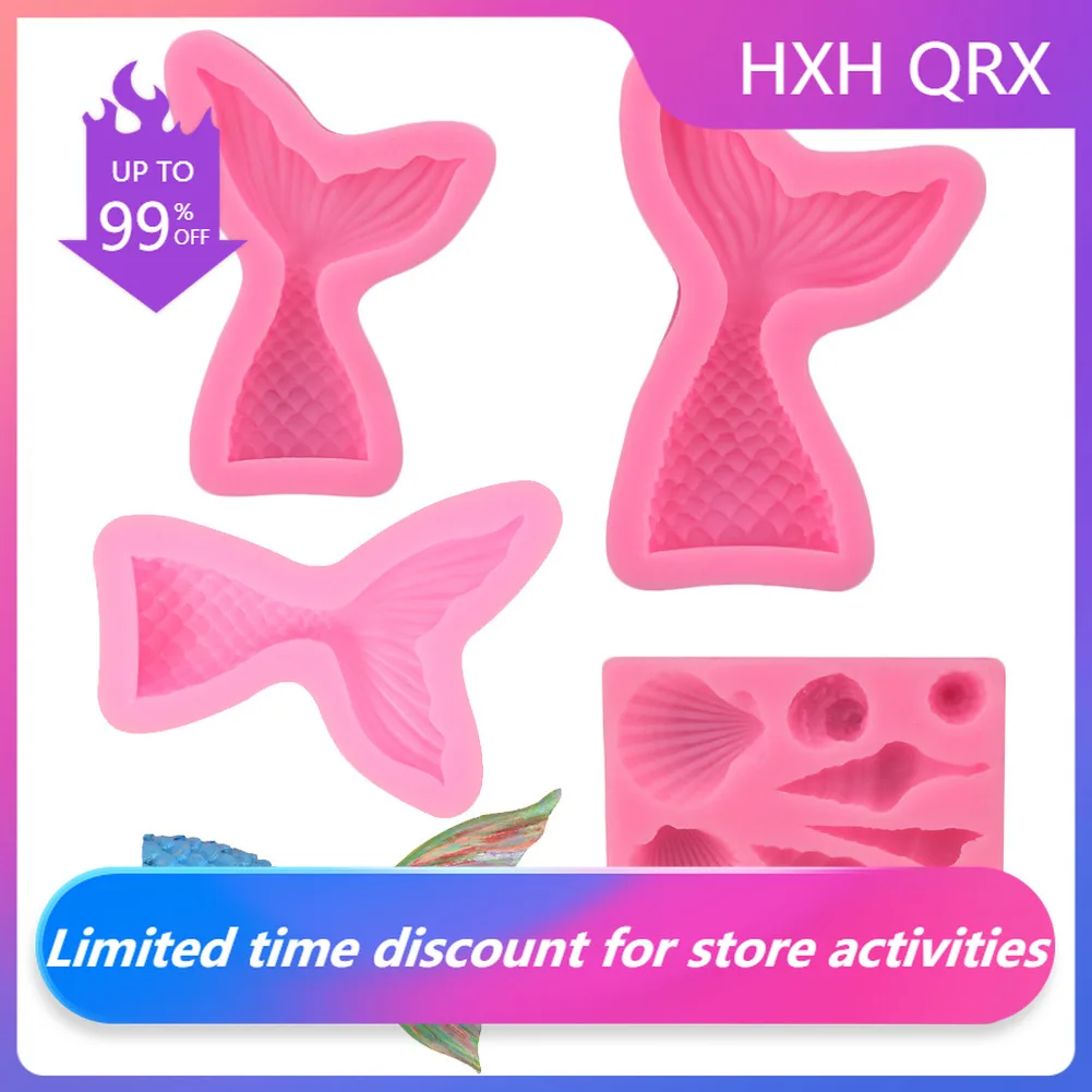 

Mermaid Tail Silicone Cake Mold Marine Series Cake Liquid Silicone Fondant Mold Shell Conch Western Food Cake Decoration Mold