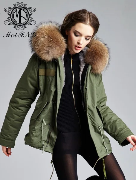Новинка Arrvial Furs Мини тонкая парка меховая подкладка капюшон из меха енота Mrs
