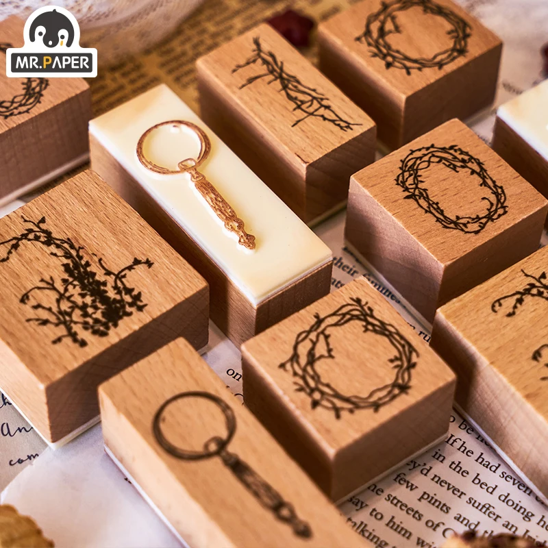 Mr Paper 4 Designs Wooden stamp Animal pattern series Leaves of Grass The Little Prince Blessing Wind Chime Zhuang Zhou Mengdie |